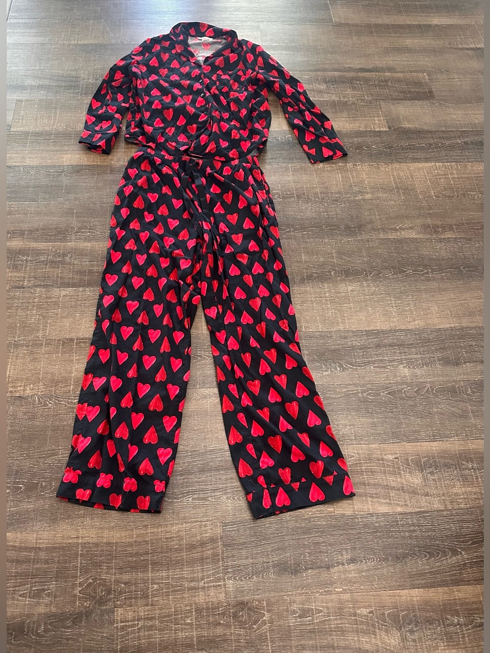 Victoria's Secret Black and Red Heart Pajamas Set Size Medium